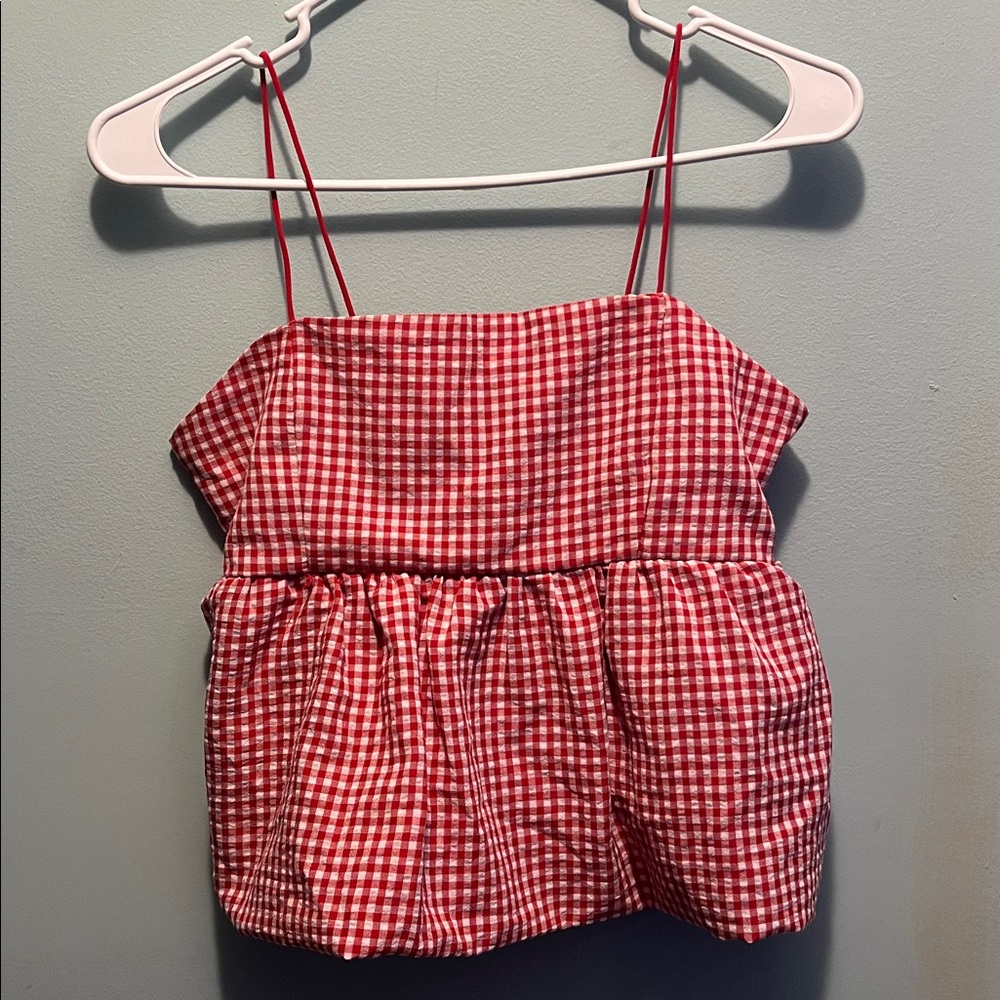 Red Gingham Sleeveless Top